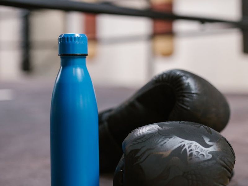 Detailed view of training equipment and water bottle